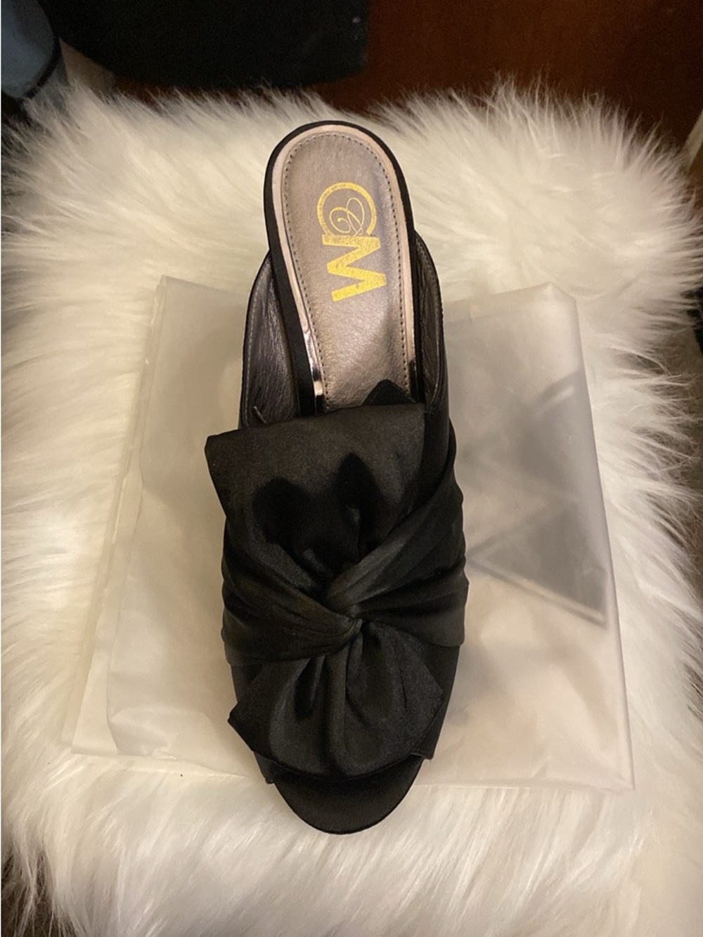 Woven Knot Black Satin Slide Sandals - Brand